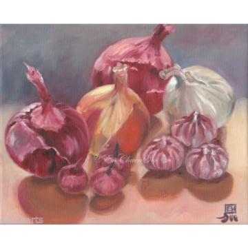 Onions &amp; Garlic, Original Still-life Oil Painting, Artist Signed, 2000-Now