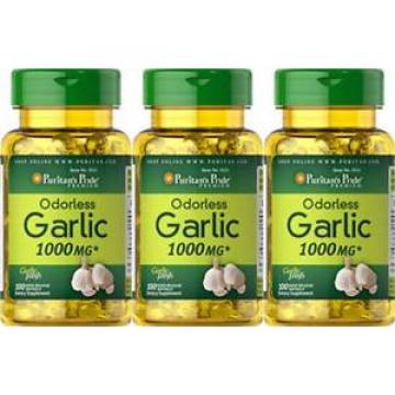 300 Sgel Puritan&#039;s Pride Odorless Garlic 1000mg Allicin Cholesterol Heart +Bonus