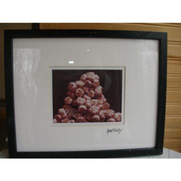 Signed print stack of garlic framed &amp; matted Mel Felix 5.5 x 6 overall 12 x 15