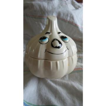 Vintage Anthropomorphic Smiley Face Garlic Jar - Kitchen Canister Pot