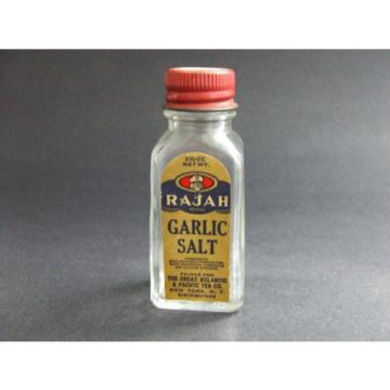 Rajah Garlic Salt Bottle Paper Label Tin Cap Atlantic Pacific Tea Co Vintage