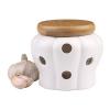 JD.Gems White Stoneware Garlic Keeper with Bamboo Lid and 12 Air Vent