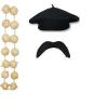 FRENCH BERET HAT GARLIC GARLAND AND MOUSTACHE SET FOR FANCY DRESS AND STAG NIGHT