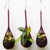 3 HANGING BAMBOO BASKETS POT PLANT ORCHIDS BALCONY PATIO  KITCHEN GARLIC HOLDER #4 small image