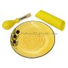 Garlic Grater Set (garlic grater, silicone peeler, brush) - Ceramic, Yellow w...