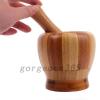 Wood Garlic Ginger Herb Mixing Grinding Spice Crusher Bowl Mortar and Pestle 2PC #3 small image