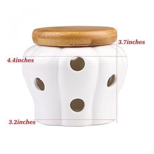 JD.Gems White Stoneware Garlic Keeper with Bamboo Lid and 12 Air Vent #2 image