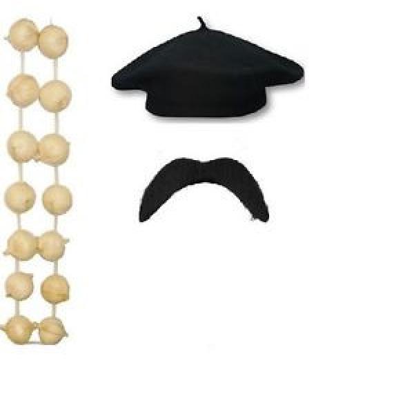 FRENCH BERET HAT GARLIC GARLAND AND MOUSTACHE SET FOR FANCY DRESS AND STAG NIGHT #1 image
