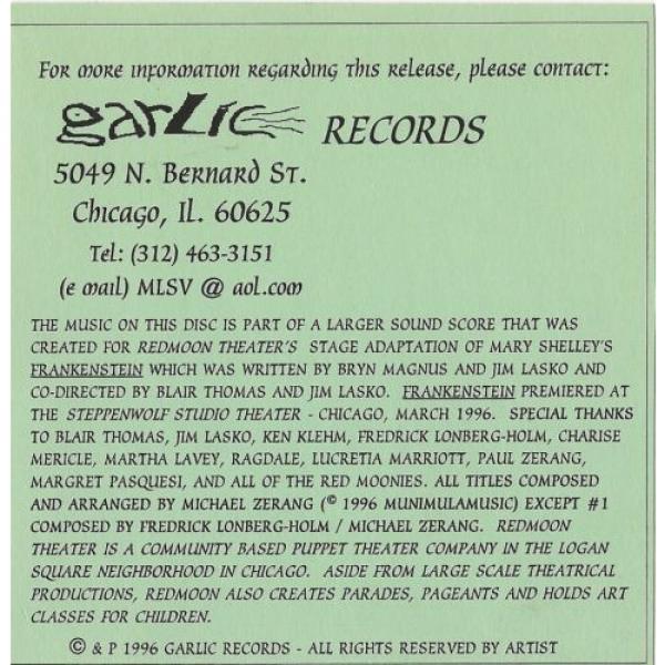 Redmoon Theater&#039;s FRANKENSTEIN cd Michael Zerang 1996 Chicago Garlic records 26t #3 image