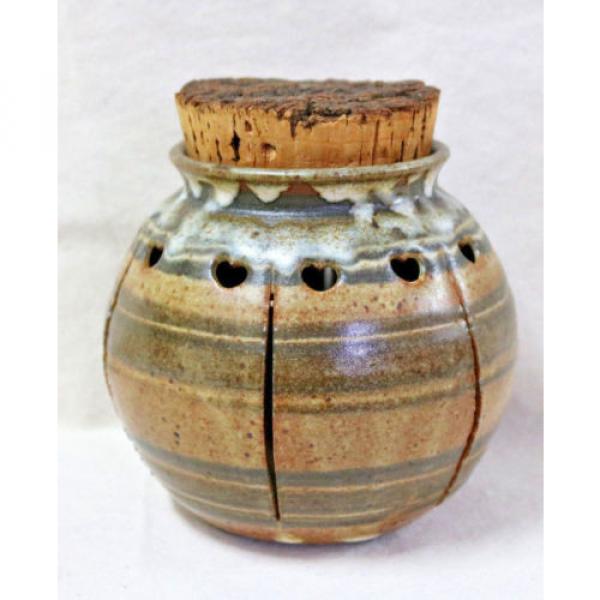 Decorative Pottery Stoneware Garlic Storage Jar W/ Cork Topper Potpourri Holes #1 image
