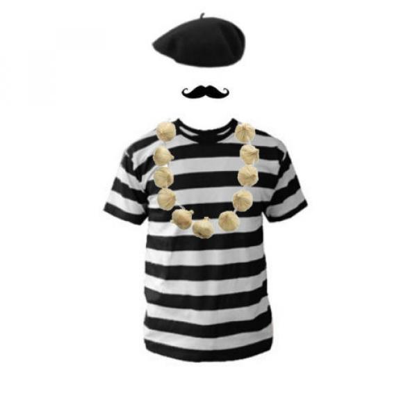 Men&#039;s French Man Fancy Dress Costume Beret T-Shirt Moustache &amp; Garlic Necklace #2 image