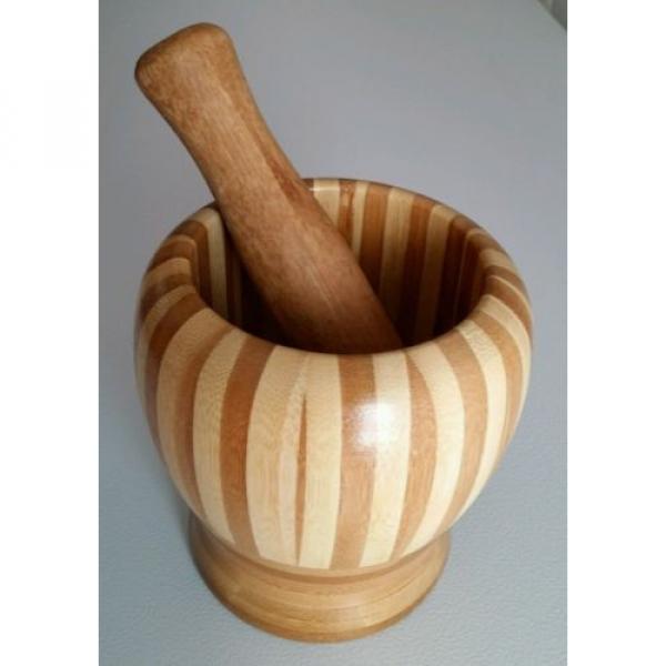 Bamboo Mortar Pestle Mixing Bowl Garlic Herbs Grinder Crusher Smasher 1 Set #1 image