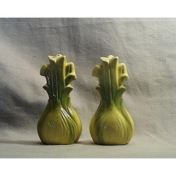 Vintage Ceramic Porcelain Yellow &amp; Green Onion Garlic Salt/Pepper Shakers. Japan #1 image