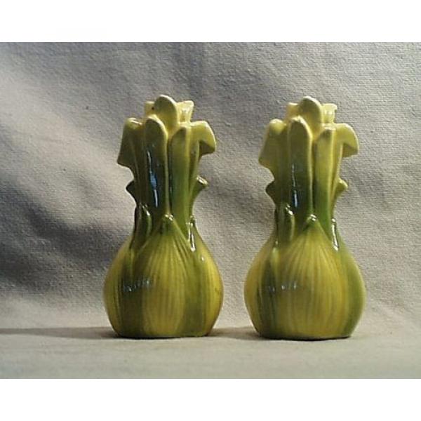 Vintage Ceramic Porcelain Yellow &amp; Green Onion Garlic Salt/Pepper Shakers. Japan #3 image