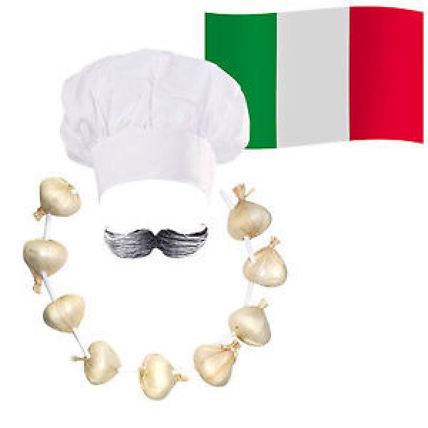 Italian Chef / Cook Fancy Dress: Hat + Moustache + Garlic Onion Garland + Flag #1 image