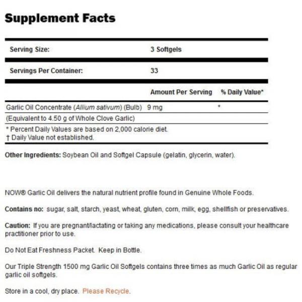 NOW FOODS Garlic Oil Triple 3 x Strength 1500 mg 100 Softgels FRESH Made In USA #2 image
