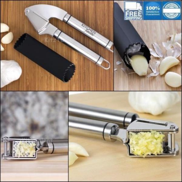 Pro Quality Garlic Press Crusher Stainless Steel w/ Silicone Peeler Kitchen Cook #1 image