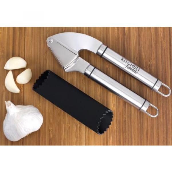 Pro Quality Garlic Press Crusher Stainless Steel w/ Silicone Peeler Kitchen Cook #5 image
