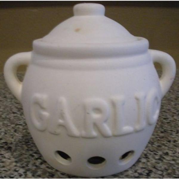 Garlic Jar Keeper White Unglazed Stoneware Ceramic Bisque Holder #1 image