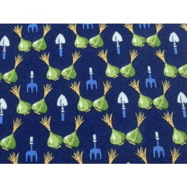 Novelty Tie Zadi Green Garlic &amp; Shovel Gardening on Blue Silk Men Necktie 45 #1 image