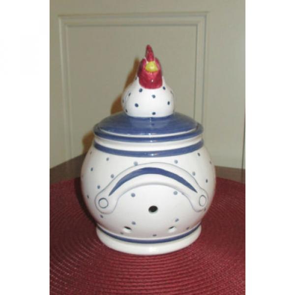 Patriotic Red White &amp; Blue Knoblauch (Garlic) Ceramic Jar with Rooster Lid #2 image