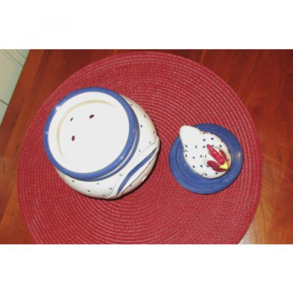 Patriotic Red White &amp; Blue Knoblauch (Garlic) Ceramic Jar with Rooster Lid #3 image
