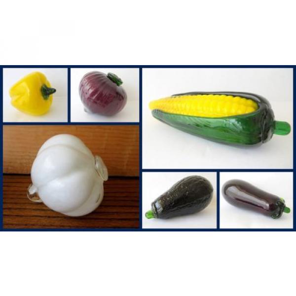 6 Pc Vtg Murano Italian Glass Fruit Vegetables Avocado Eggplant Garlic Corn #1 image
