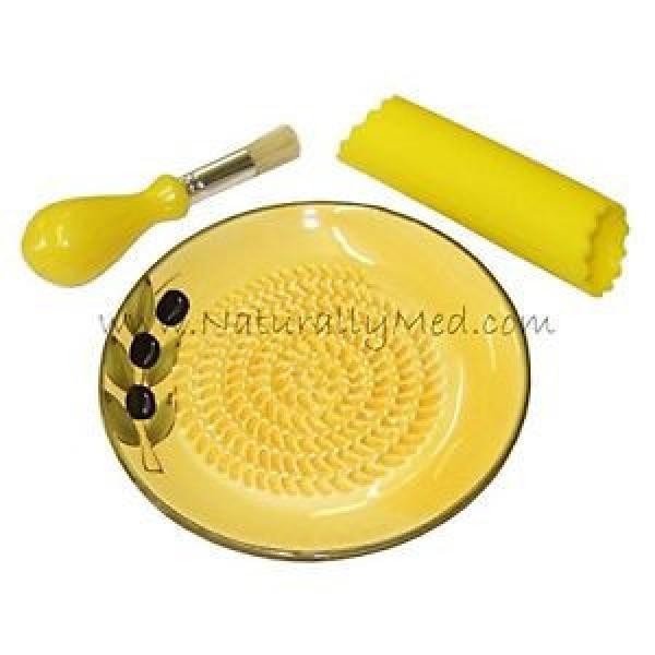 Garlic Grater Set (garlic grater, silicone peeler, brush) - Ceramic, Yellow w... #1 image
