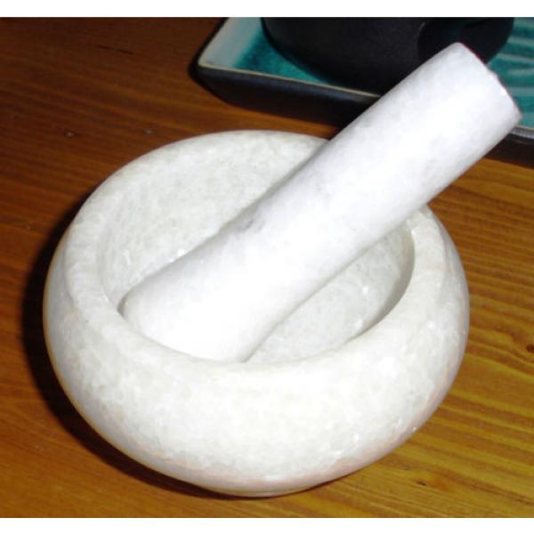MORTAR AND PESTLE SET WHITE Marble Small Herbs Spices Garlic Chili #2 image