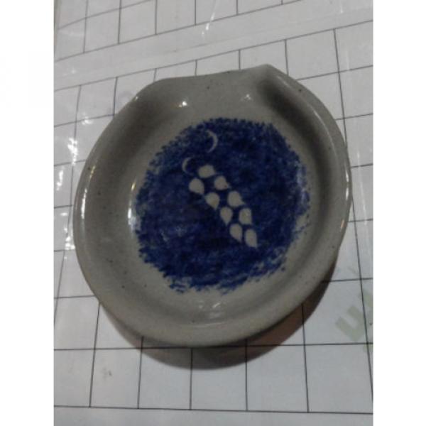 STUDIO POTTERY signd GC stoneware SPOON REST cobalt leaf linden silk rose garlic #1 image
