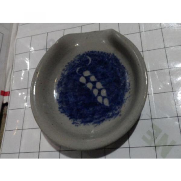 STUDIO POTTERY signd GC stoneware SPOON REST cobalt leaf linden silk rose garlic #2 image