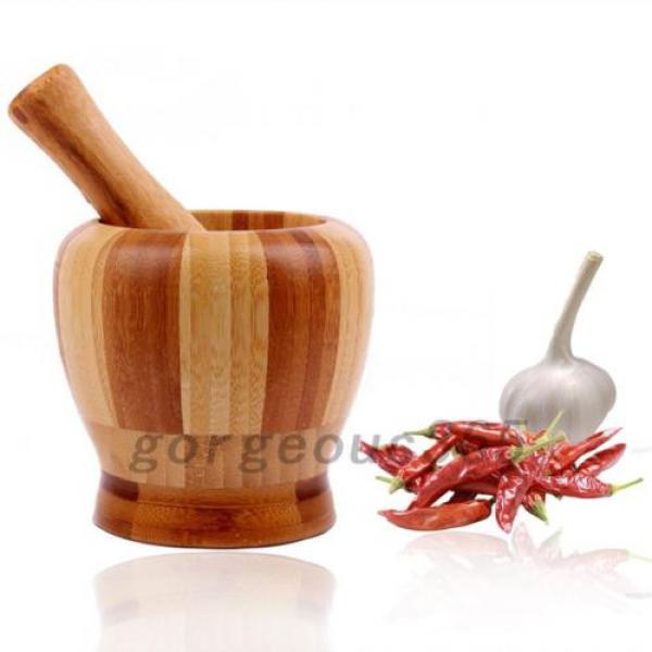Wood Garlic Ginger Herb Mixing Grinding Spice Crusher Bowl Mortar and Pestle 2PC #1 image